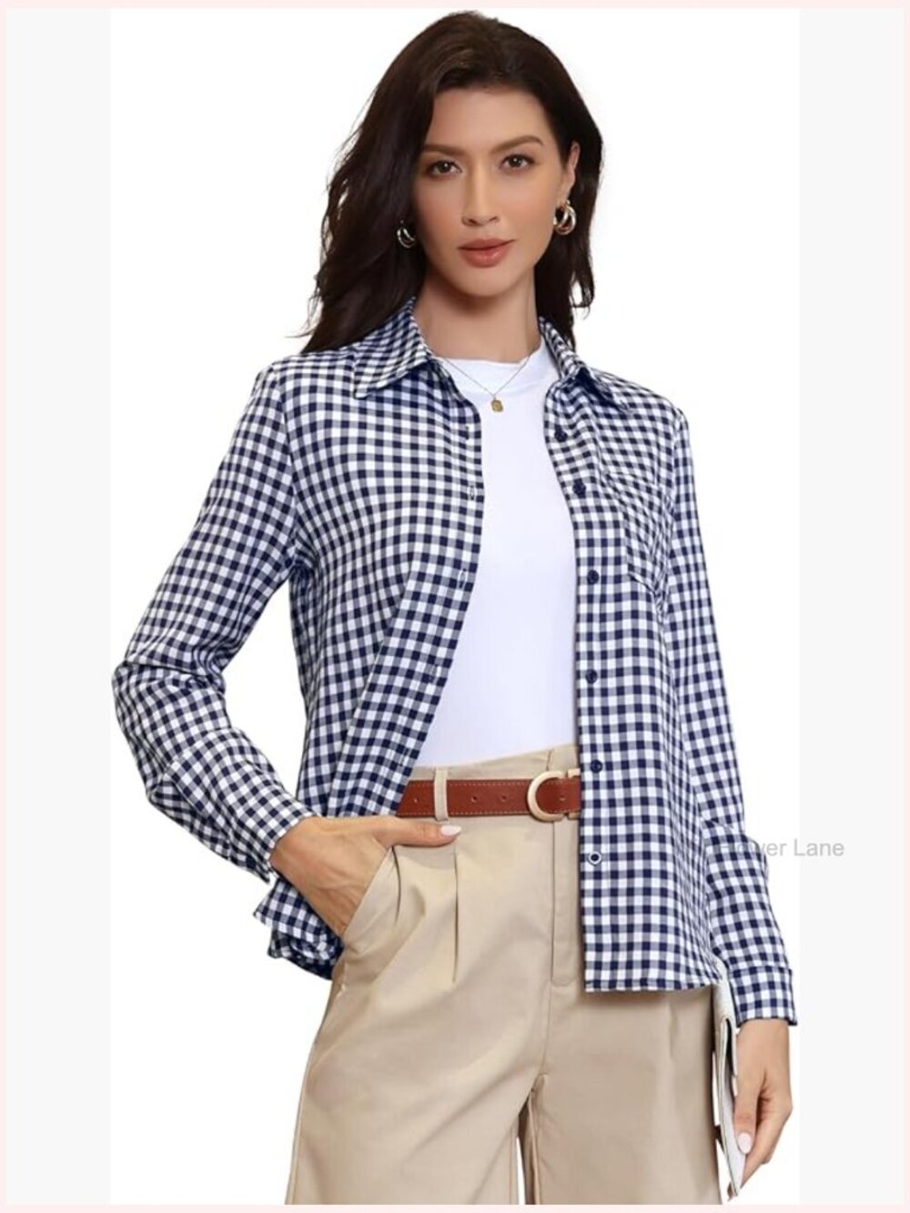 Plaid Button Down Long Sleeve Collared Shirt - Gingham Casual Work Blouse